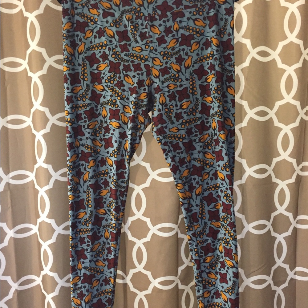 LuLaRoe blue, brown, & mustard floral TC leggings
